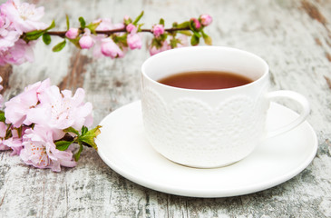 Cup of tea and sakura blossom
