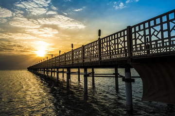 Fototapeta na wymiar Pier on Red Sea in Hurghada/Makadi Bay at sunrise, Egypt