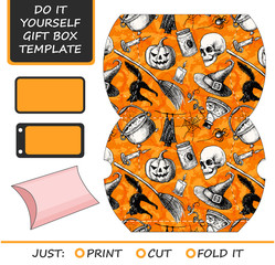 Favor, gift box die cut. Box template with Halloween pattern