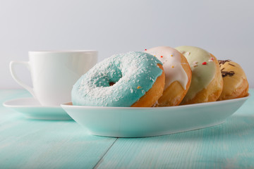 Donuts on wood table