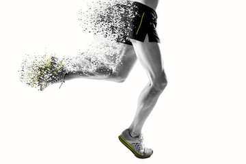 Running legs on white background