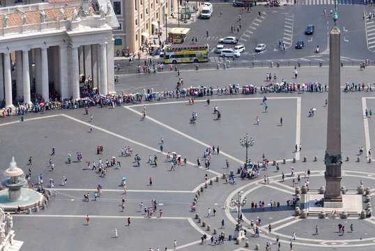 People in queue on Saint Pietro Piazza in Rome, Italy