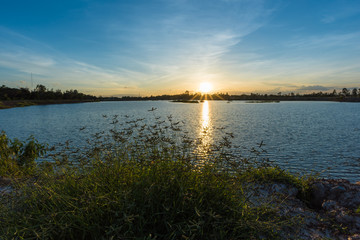 Landscape of sunset with calm lake