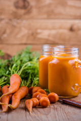 fresh carrot juice, food background