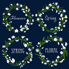 Set of pretty spring floral wreaths