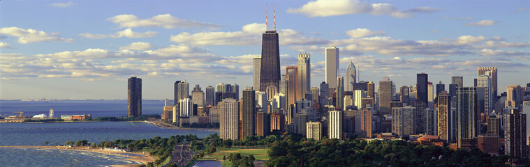 Panoramisch uitzicht op Lake Michigan en Lincoln Park, Chicago, IL