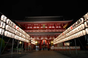 Keuken spatwand met foto Hozomon, de schatpoort van de Asakusa-tempel, & 39 s nachts © crisfotolux