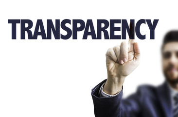 Business man pointing the text: Transparency