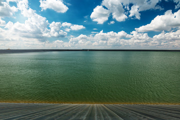 Big reservoir with blue sky in Thailand