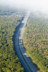 Fog along an interstate highway in Maine