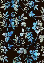 사라사 문양의 덩굴줄기 꽃