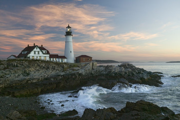 Fototapeta na wymiar Sunrise view of Portland Head Lighthouse, Cape Elizabeth, Maine