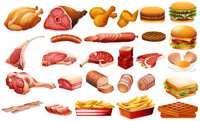 Different kind of meat and food