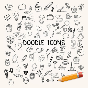 Group of icons, vector doodle objects