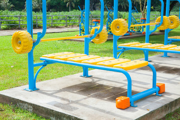 Exercise equipment in public park in the morning at Thailand