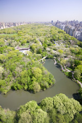 Obraz premium Aerial view of Central Park in spring near Columbus Circle in Manhattan, New York City, New York