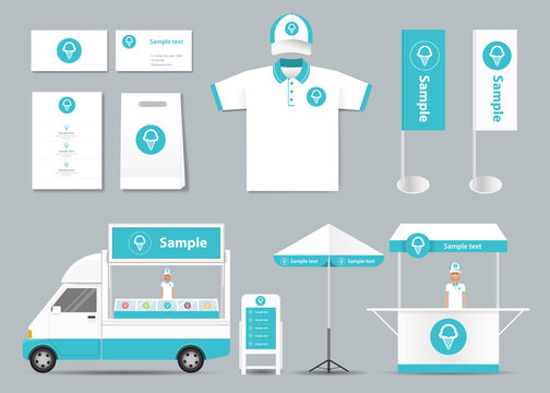 concept for ice cream shop identity mock up template. card .menu.polo shirt.vector