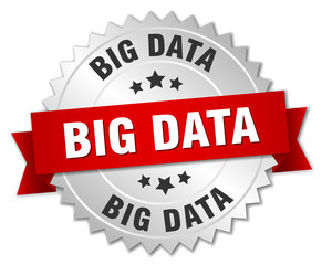 big data 3d silver badge with red ribbon