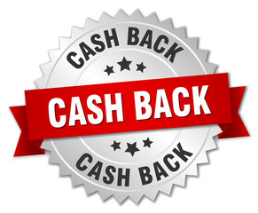 cash back 3d silver badge with red ribbon
