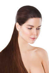 Fototapeta premium Beautiful smiling model with perfect skin and long tail
