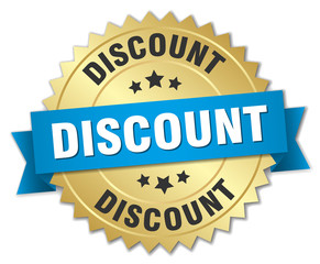 discount 3d gold badge with blue ribbon