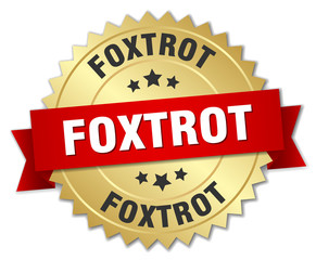 foxtrot 3d gold badge with red ribbon
