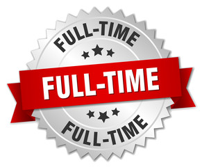 full-time 3d silver badge with red ribbon