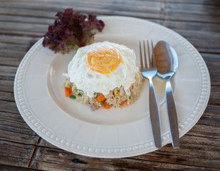 Fried rice with egg on top