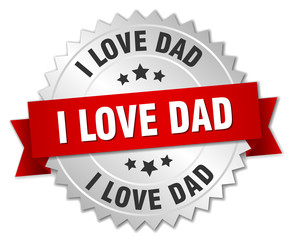 i love dad 3d silver badge with red ribbon