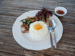 Stir fried pork with chili and Basil leaves