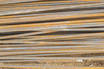 Rebar or steel rods used in construction site.