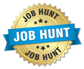 job hunt 3d gold badge with blue ribbon