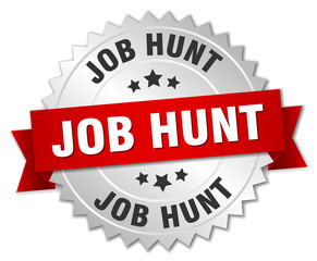 job hunt 3d silver badge with red ribbon