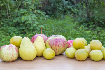 pear, apple,  plum,