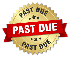 Obraz premium past due 3d gold badge with red ribbon