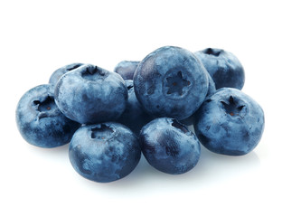 Heap of blueberries isolated on white background