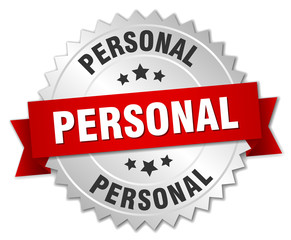 personal 3d silver badge with red ribbon