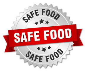 safe food 3d silver badge with red ribbon