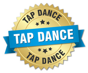 tap dance 3d gold badge with blue ribbon