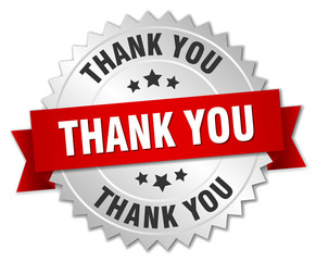 thank you 3d silver badge with red ribbon