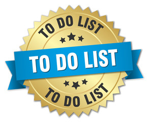to do list 3d gold badge with blue ribbon