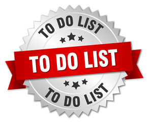 to do list 3d silver badge with red ribbon