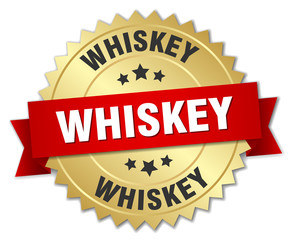 whiskey 3d gold badge with red ribbon