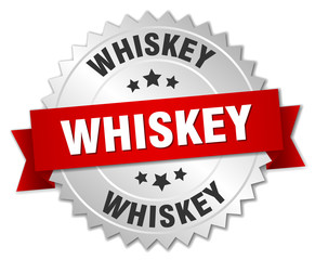 whiskey 3d silver badge with red ribbon