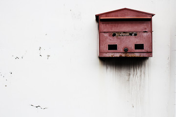 Old red Letter / mail Box on the wall