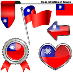 Glossy icons with flag of Taiwan, USA