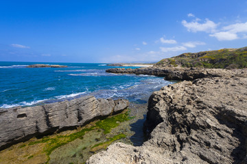 Amazing view on the rocky seashore of Dor