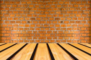 Grungy textured red brick and stone wall with warm brown wooden