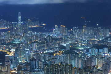 Aerial view of Hong Kong City at night