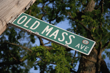 Old Mass Avenue road sign outside of Boston, MA